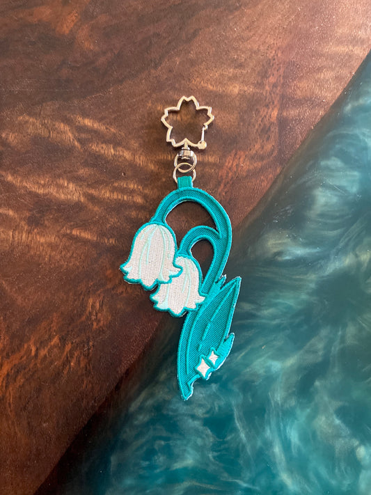 Lily of the Valley Embroidered Jet Tag Keychain