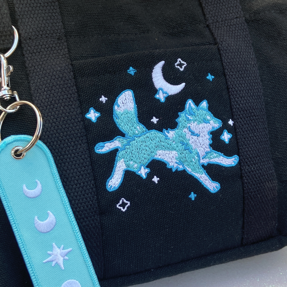 Sleepy Wolf Embroidered Mini Tote + Jet Tag