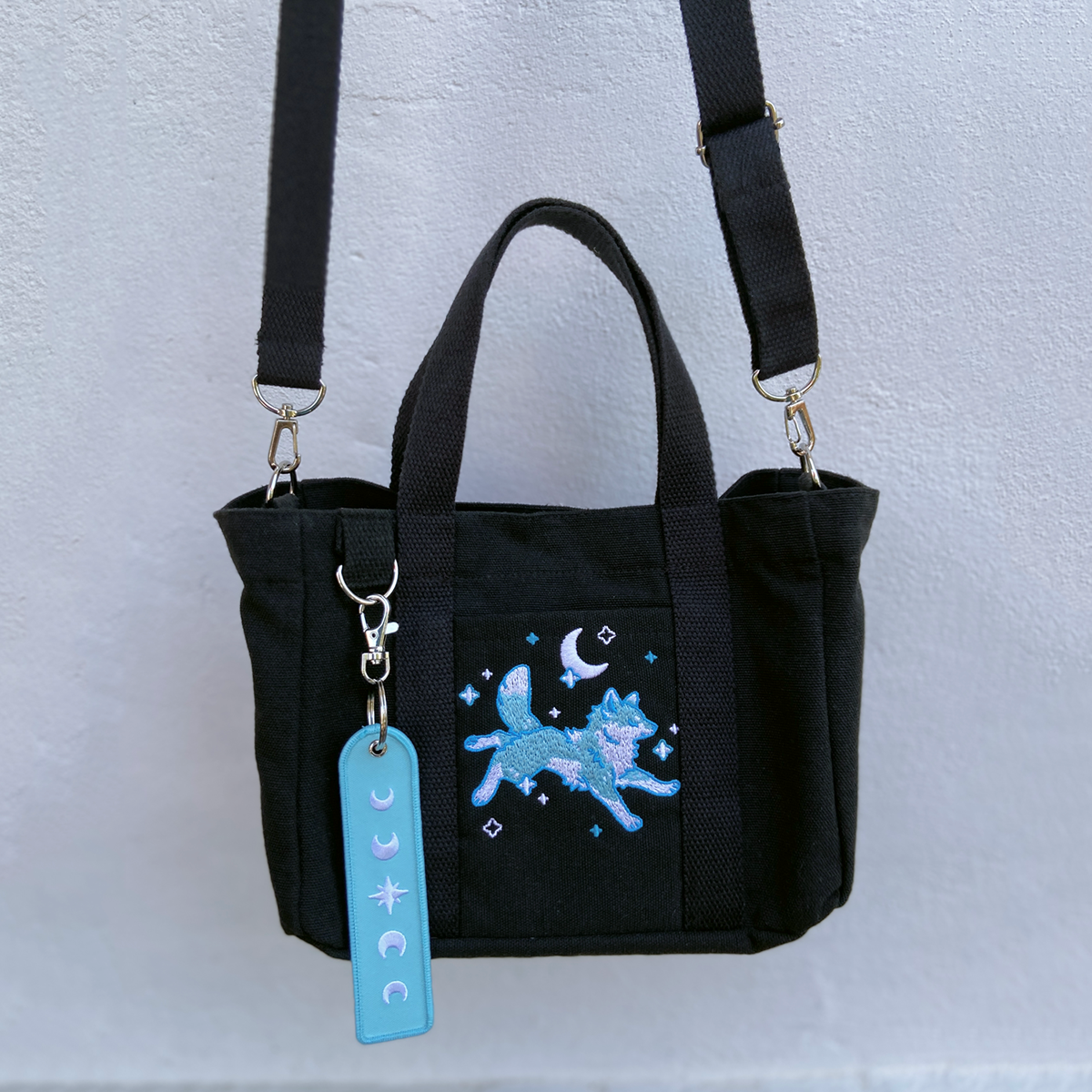 Sleepy Wolf Embroidered Mini Tote + Jet Tag