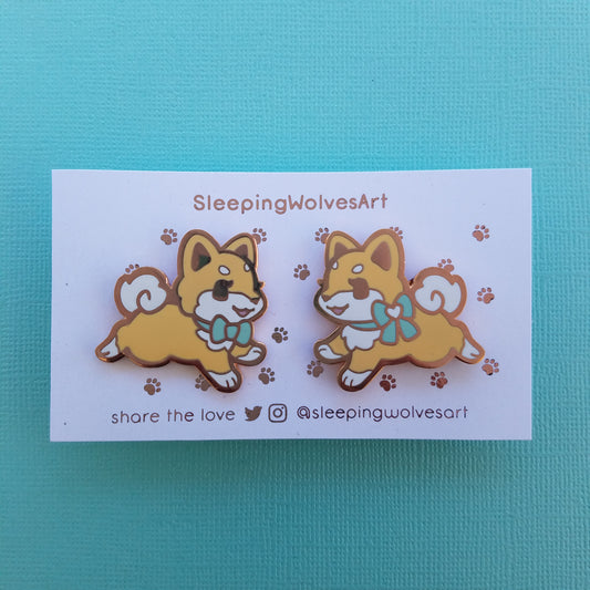 Shiba Inu Puppy Collar Pins - Red Mint