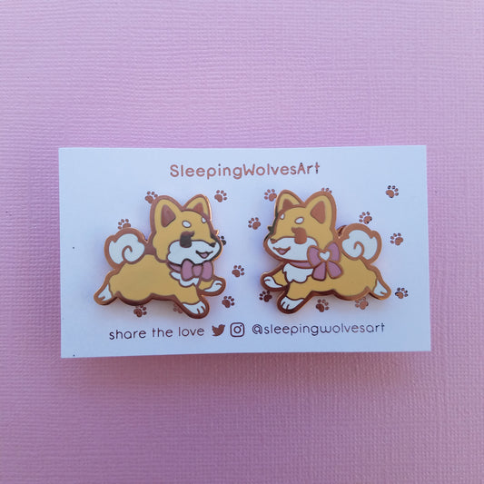 Shiba Inu Puppy Collar Pins - Red Pink
