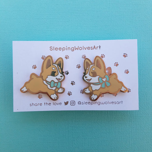 Corgi Puppy Collar Pins - Orange Mint