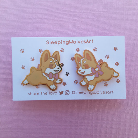 Corgi Puppy Collar Pins - Orange Pink