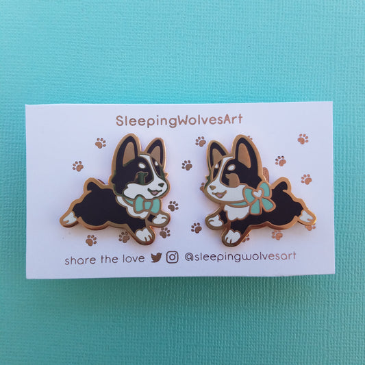 Corgi Puppy Collar Pins - Black Mint