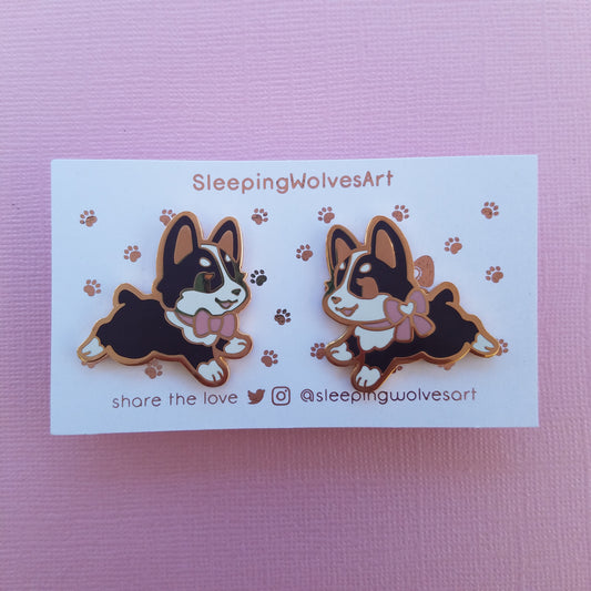 Corgi Puppy Collar Pins - Black Pink
