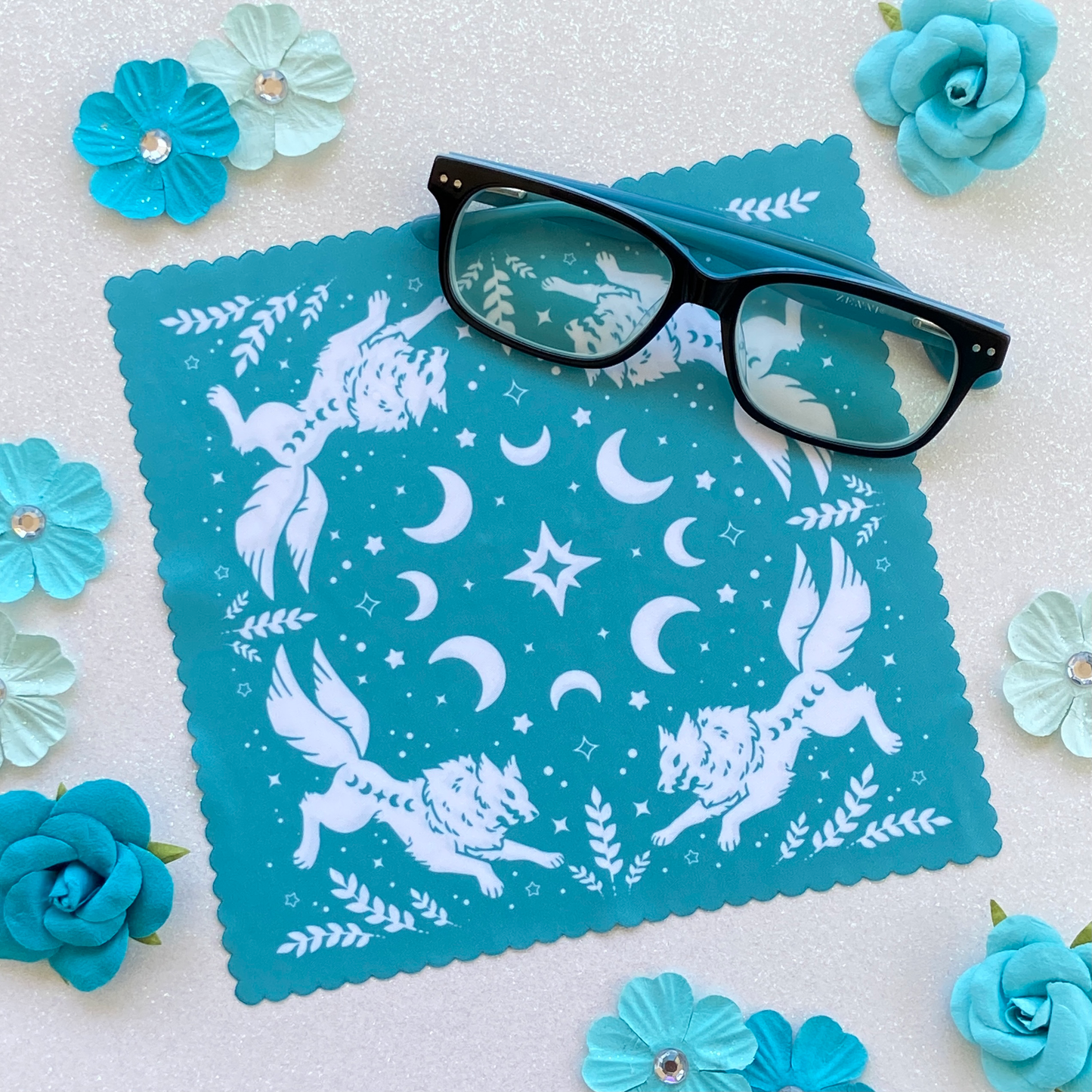 Teal Wolf Microfiber Cleaning Cloth