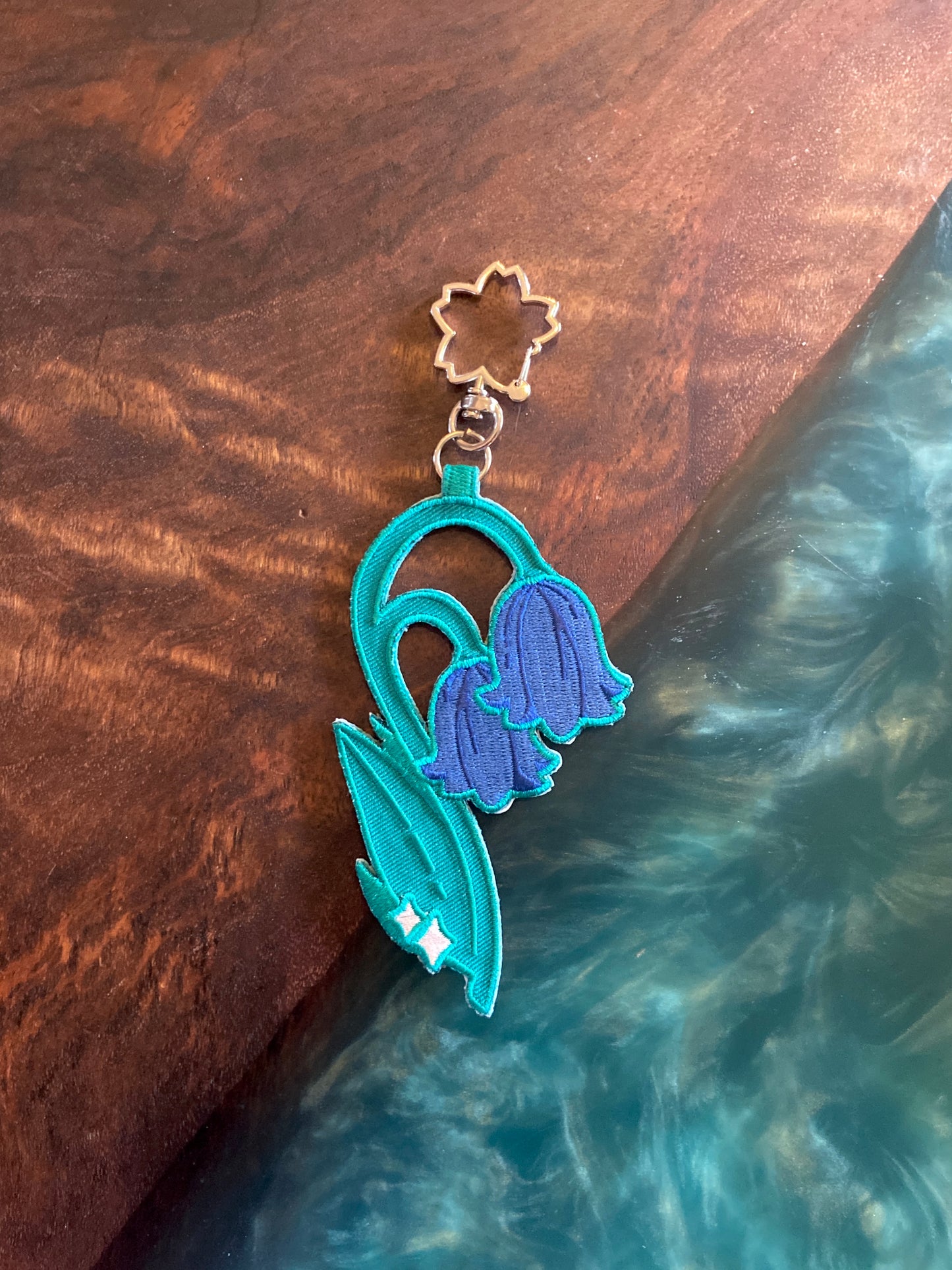 Lily of the Valley Embroidered Jet Tag Keychain