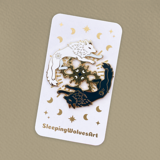 Sleepy Night & Day Wolves Spinning Pin