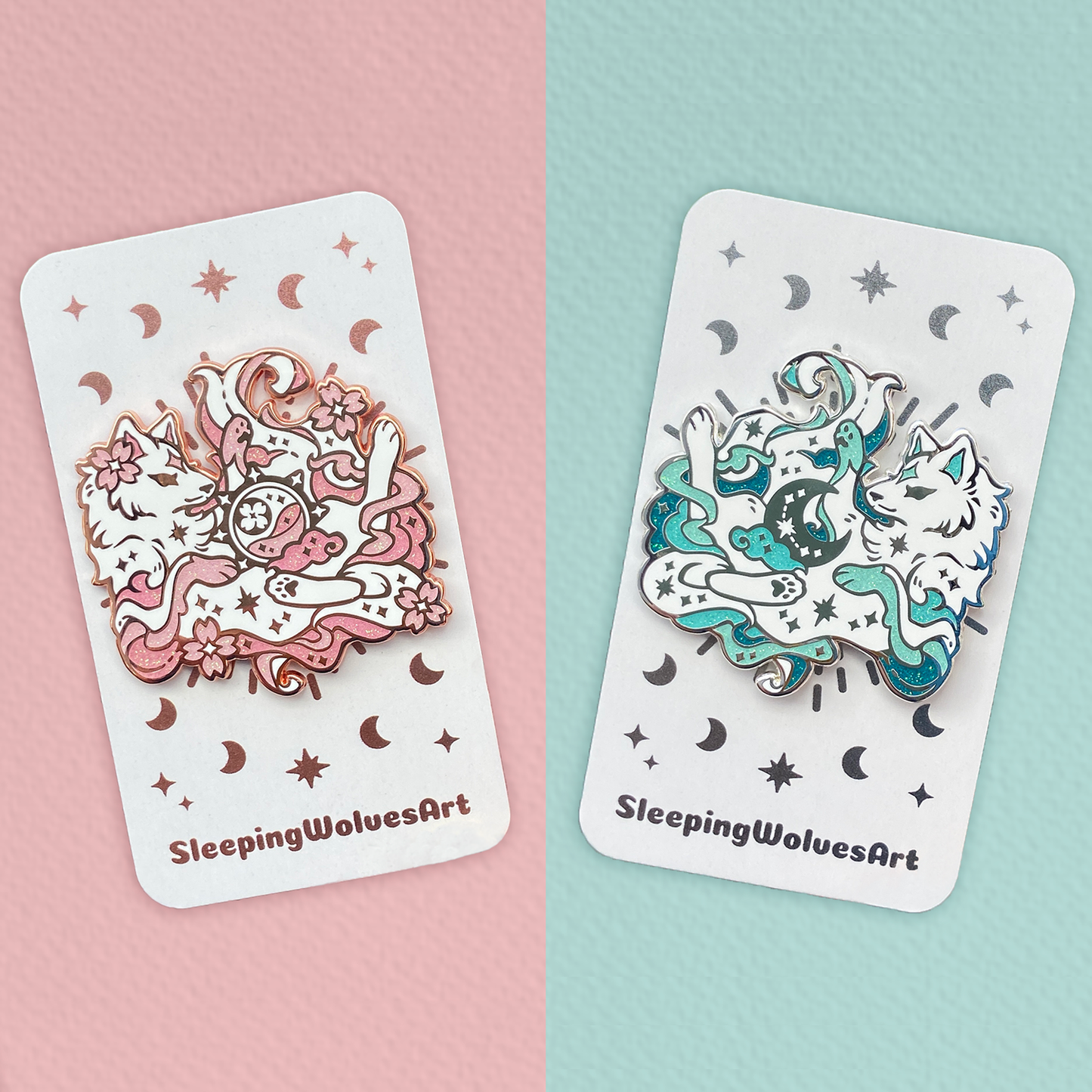 B-GRADE: Sun & Moon Wolf Holder Pins!