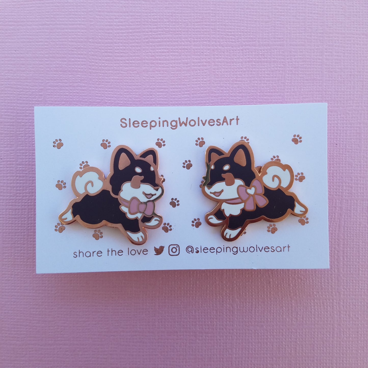Shiba Inu Puppy Collar Pins - Black Pink