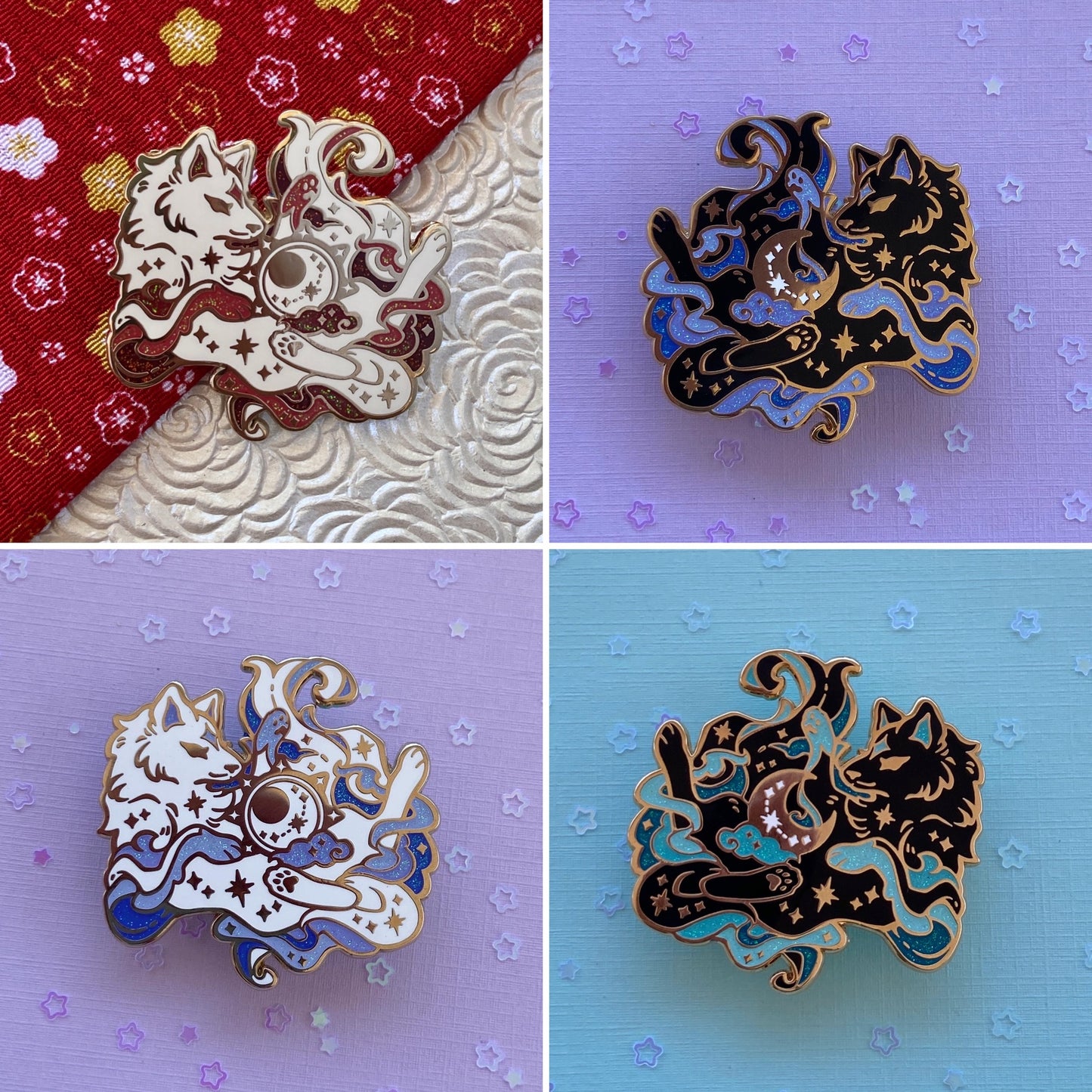 B-GRADE: Sun & Moon Wolf Holder Pins!